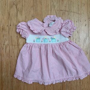 Baby togs smocked embroidered pink gingham Easter dress